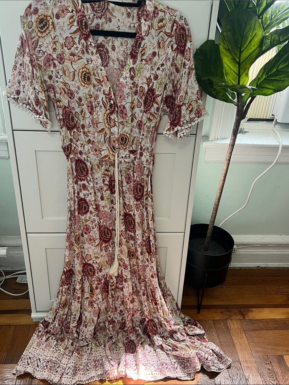 Bohemian Floral Maxi Dress in Cream and Burgundy